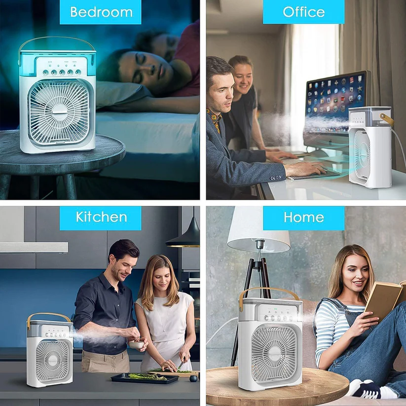 Mini AC Cooler with Water Spray, 3 Speed Modes, 7 Color LED & Timer