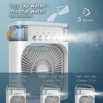 Mini AC Cooler with Water Spray, 3 Speed Modes, 7 Color LED & Timer