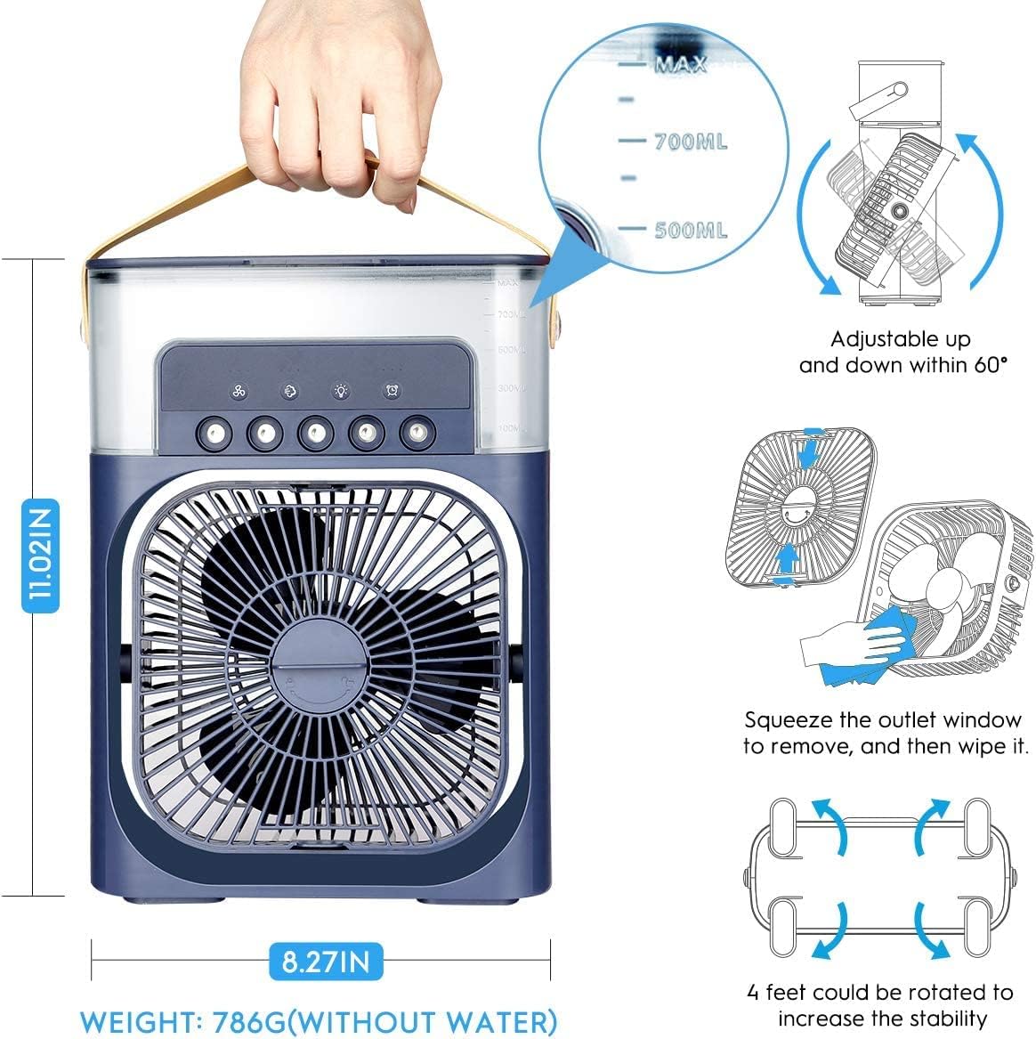 Mini AC Cooler with Water Spray, 3 Speed Modes, 7 Color LED & Timer