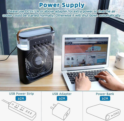 Mini AC Cooler with Water Spray, 3 Speed Modes, 7 Color LED & Timer