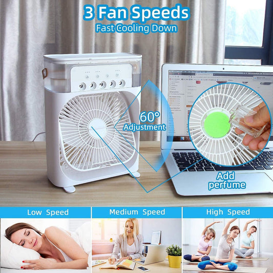 Mini AC Cooler with Water Spray || 3 Speed Mode || 7 Color LED || Timer